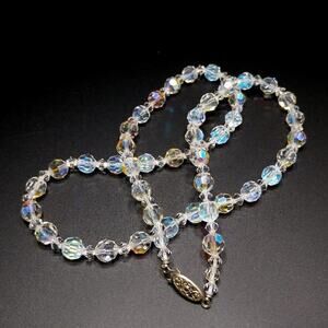 Vintage Crystal Aurora Borealis Beaded Necklace, Wedding Beads, 1960s, 24 Inch